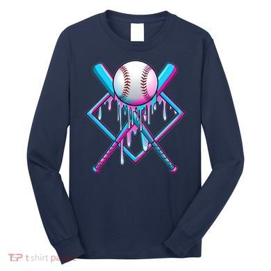 Cool Cute Neon Paint Baseball Bat Ball Diamond Long Sleeve Shirt