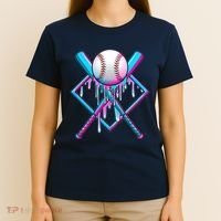 Cool Cute Neon Paint Baseball Bat Ball Diamond T-Shirt thumb 4