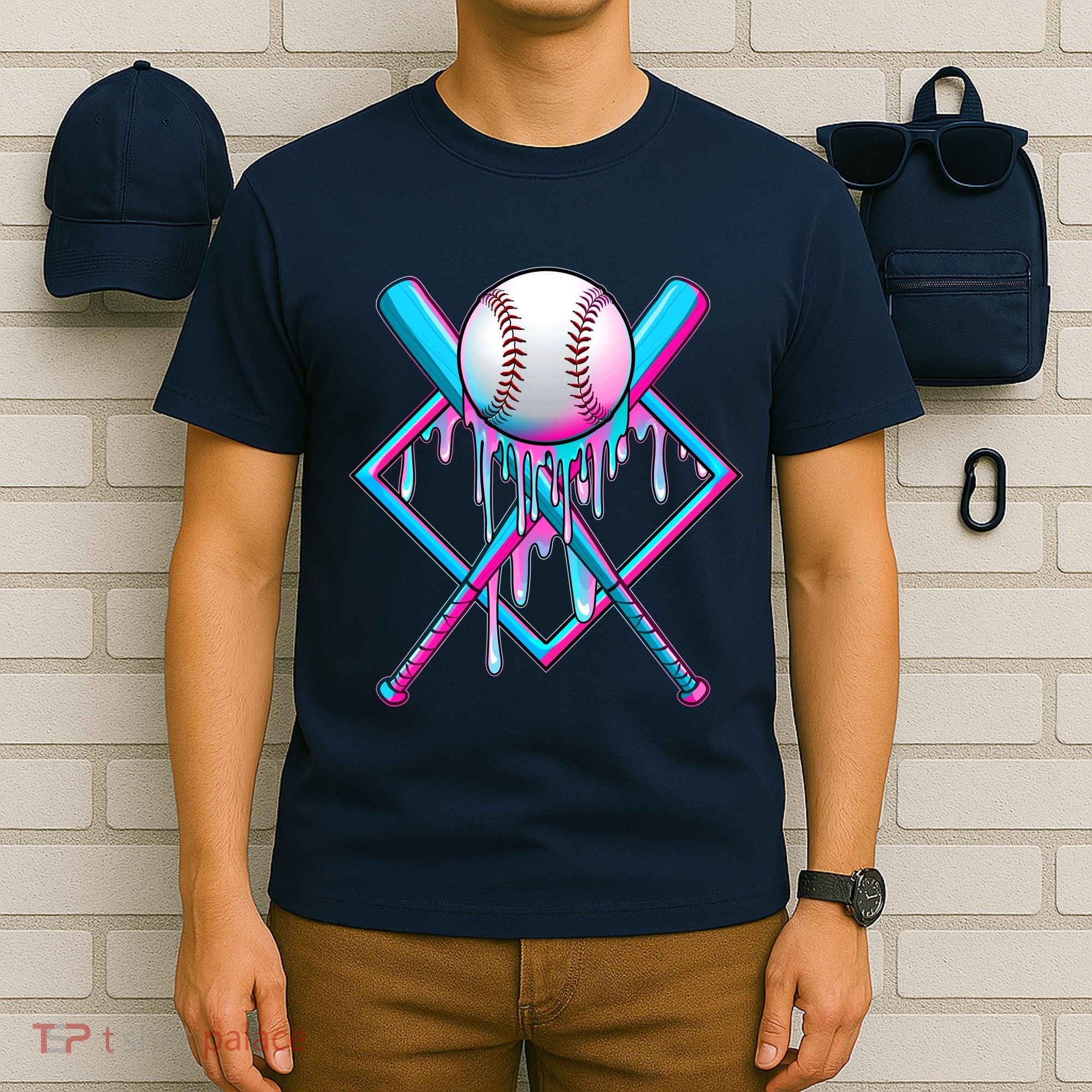 Cool Cute Neon Paint Baseball Bat Ball Diamond T-Shirt