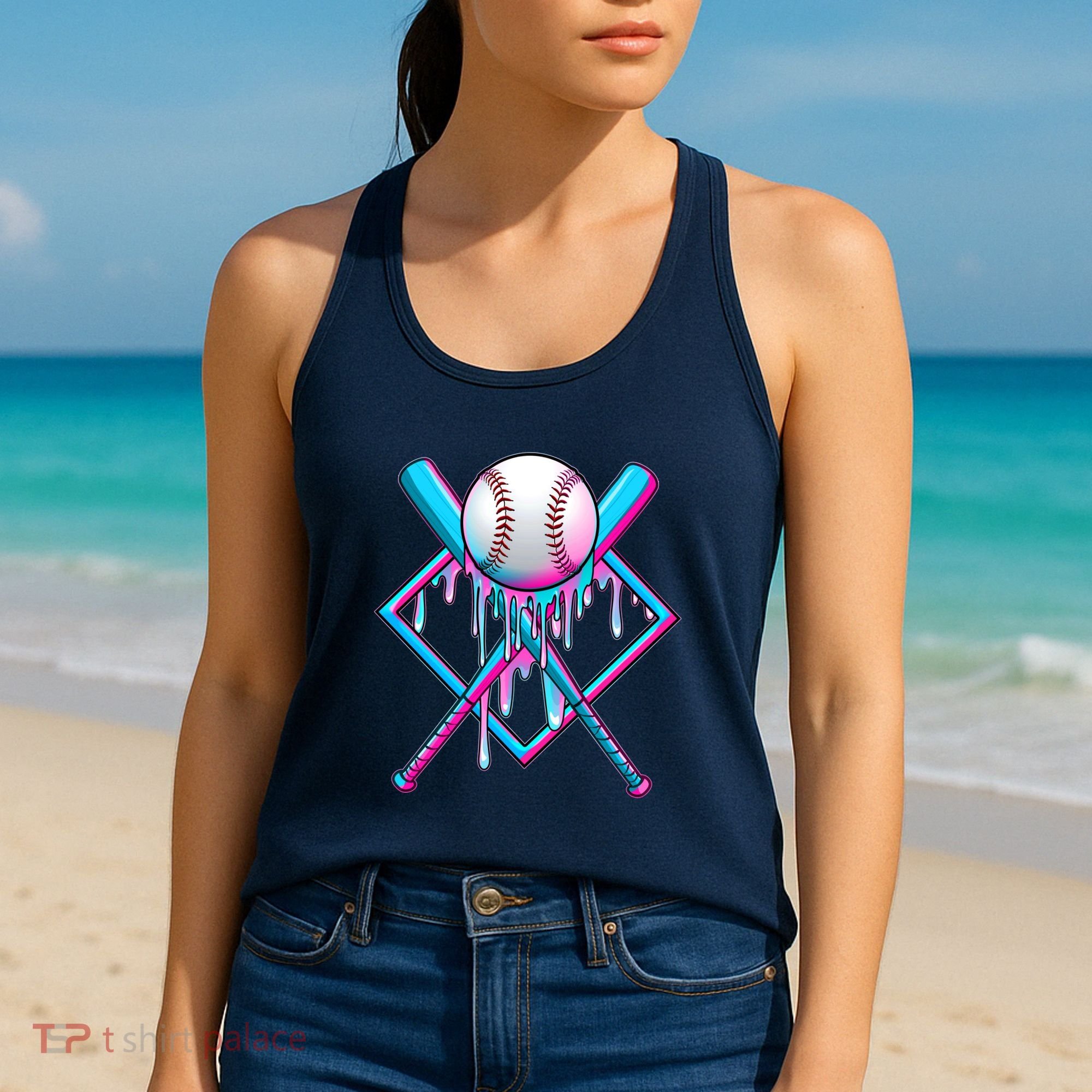 Cool Cute Neon Paint Baseball Bat Ball Diamond Women's Tank Top