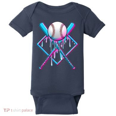Cool Cute Neon Paint Baseball Bat Ball Diamond Baby Bodysuit