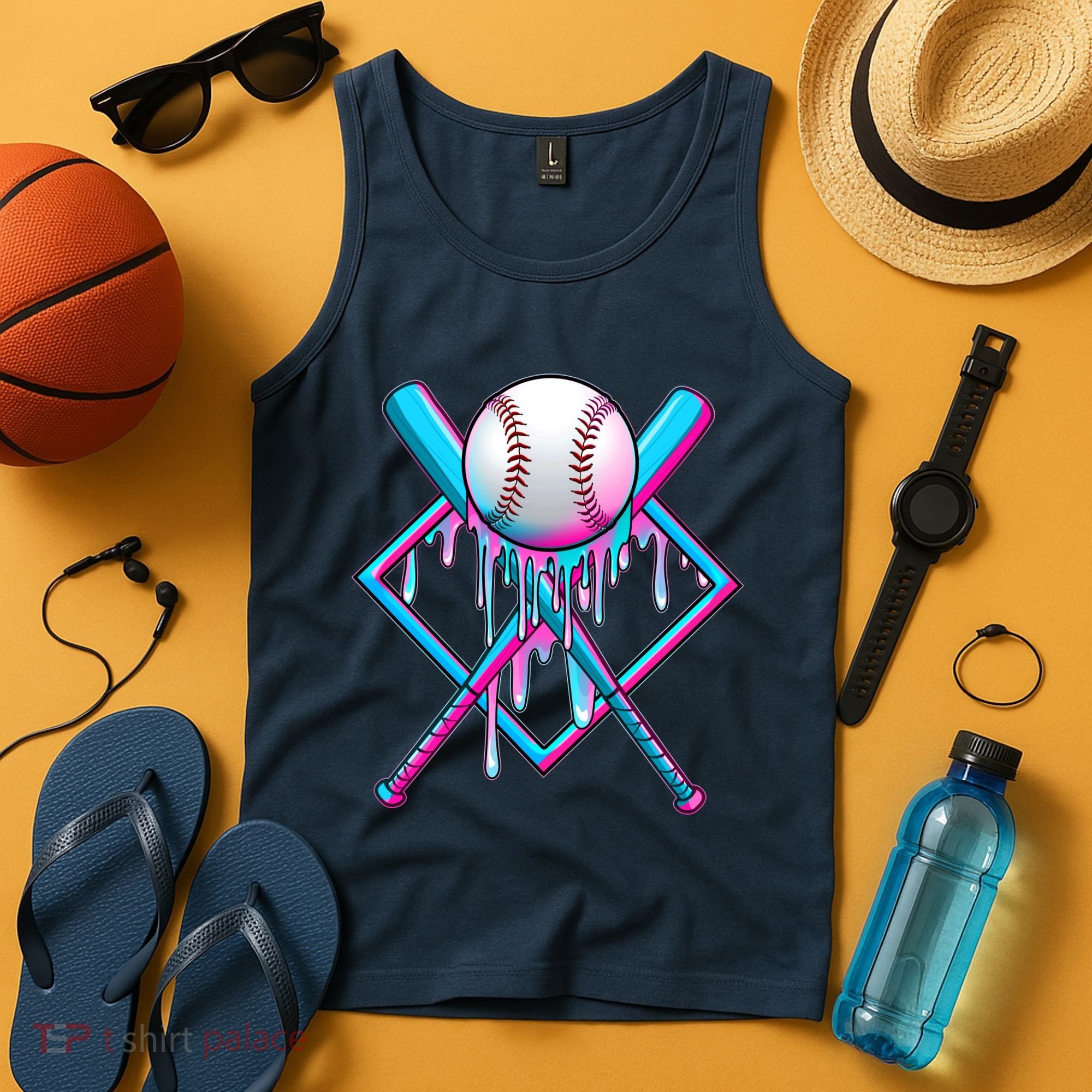 Cool Cute Neon Paint Baseball Bat Ball Diamond Tank Top
