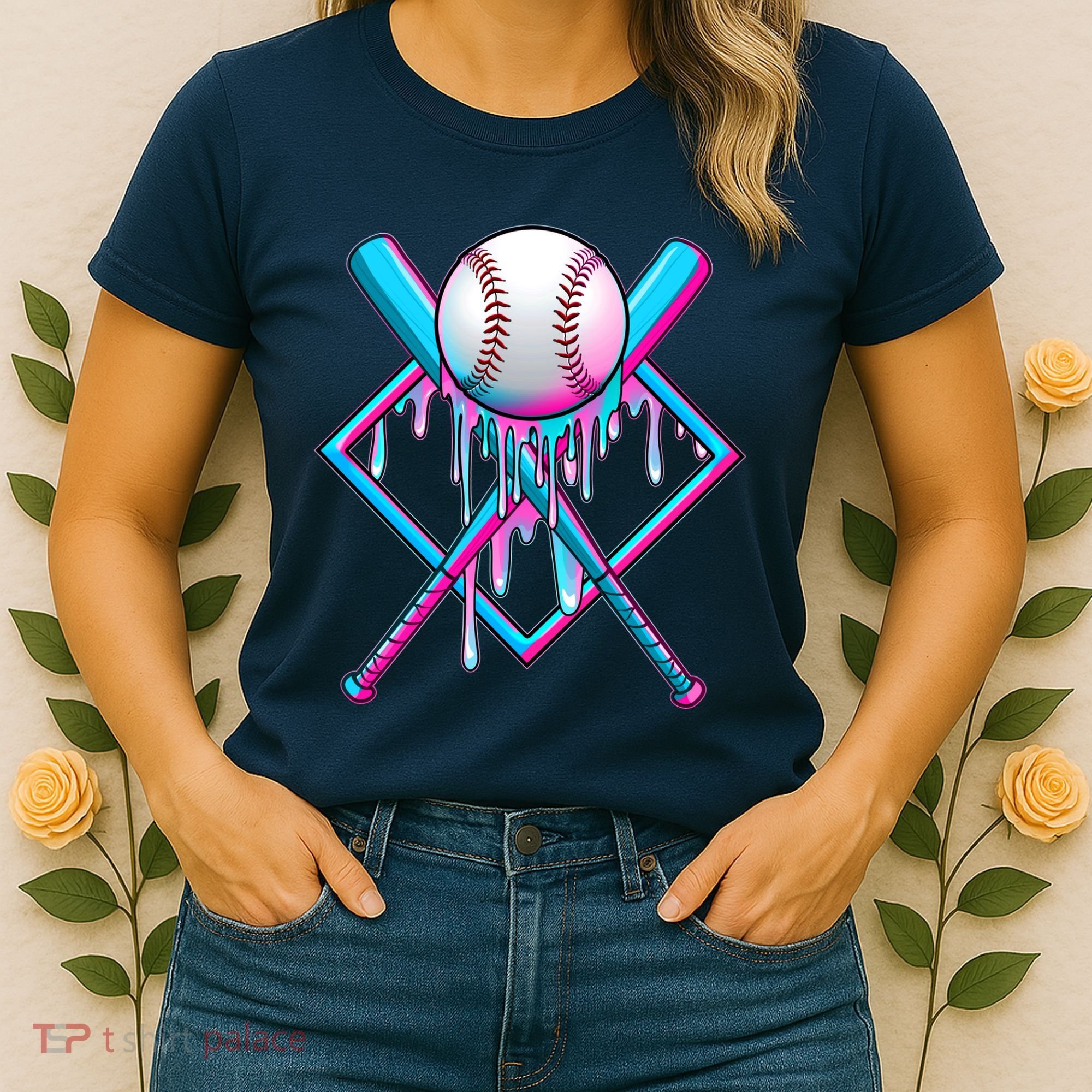 Cool Cute Neon Paint Baseball Bat Ball Diamond Women's T-Shirt