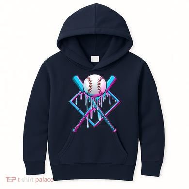 Cool Cute Neon Paint Baseball Bat Ball Diamond Kids Hoodie