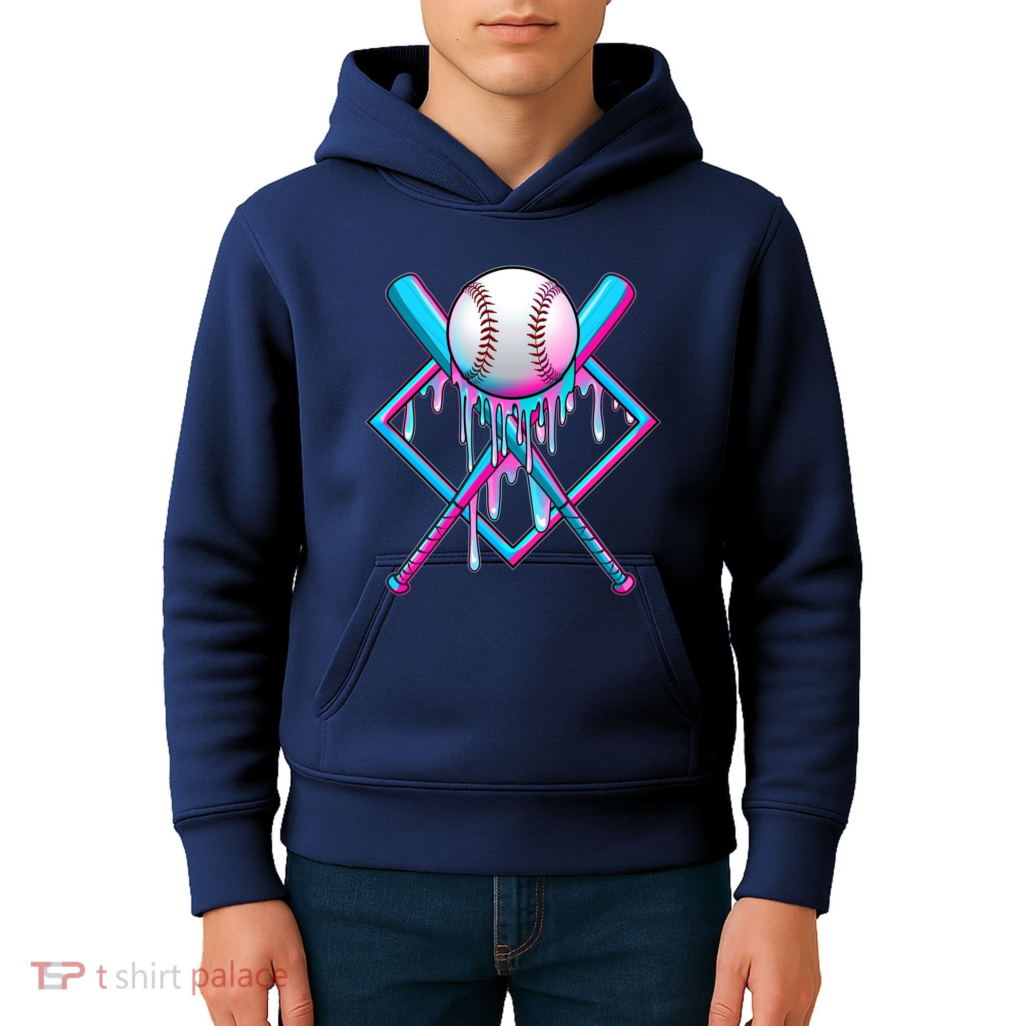 Cool Cute Neon Paint Baseball Bat Ball Diamond Kids Hoodie
