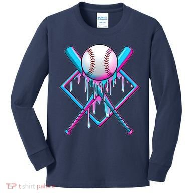 Cool Cute Neon Paint Baseball Bat Ball Diamond Kids Long Sleeve Shirt