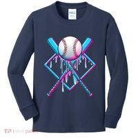 Cool Cute Neon Paint Baseball Bat Ball Diamond Kids Long Sleeve Shirt thumb 0