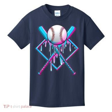 Cool Cute Neon Paint Baseball Bat Ball Diamond Kids T-Shirt