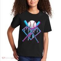 Cool Cute Neon Paint Baseball Bat Ball Diamond Kids T-Shirt thumb 2