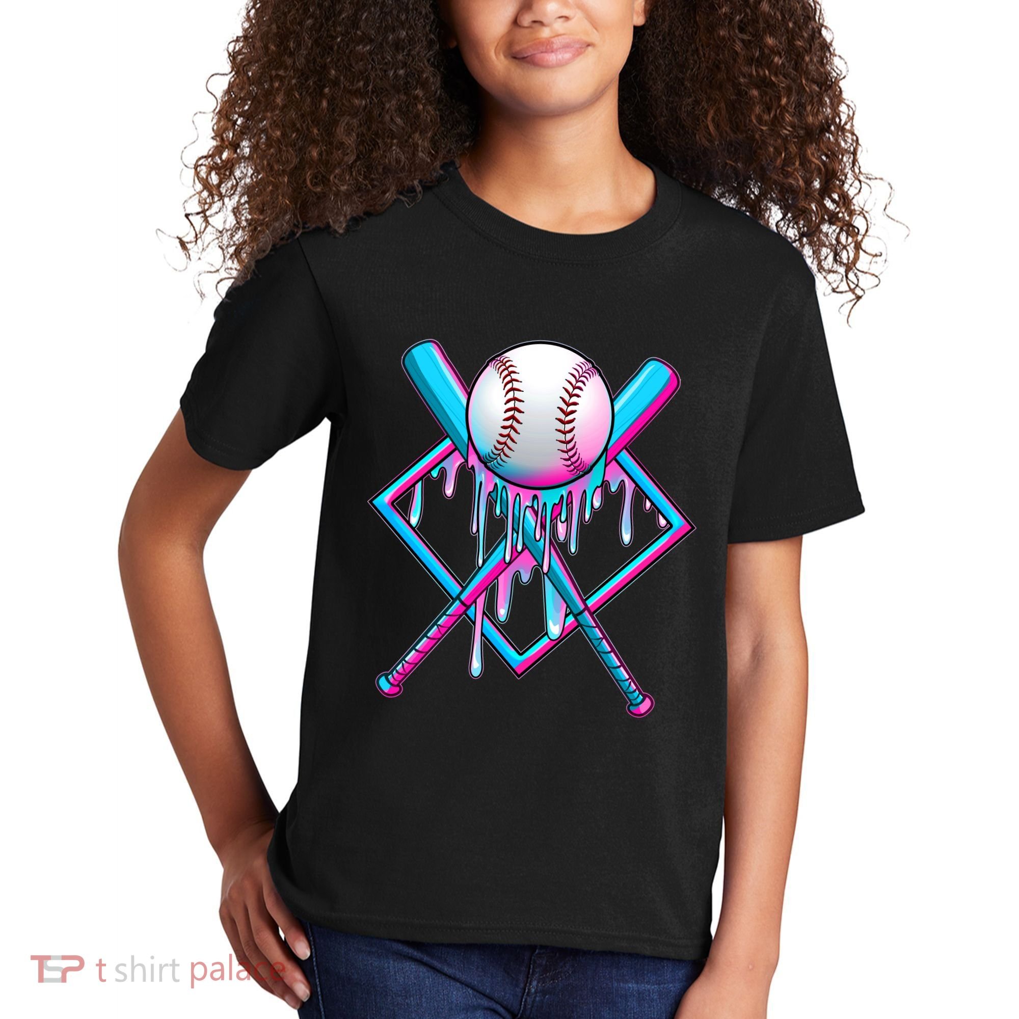 Cool Cute Neon Paint Baseball Bat Ball Diamond Kids T-Shirt