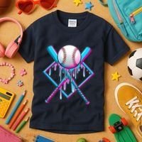 Cool Cute Neon Paint Baseball Bat Ball Diamond Kids T-Shirt thumb 3