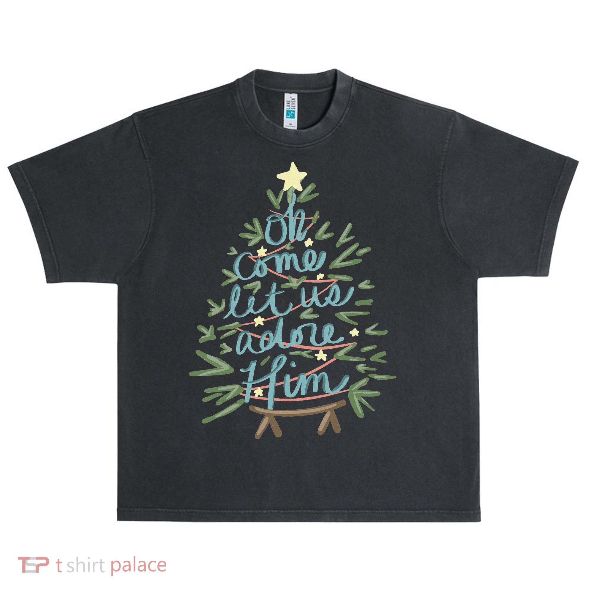 Christian Christ Nativity Christmas Oh Come Let Us Adore Him Urban Oversized Heavyweight T-Shirt