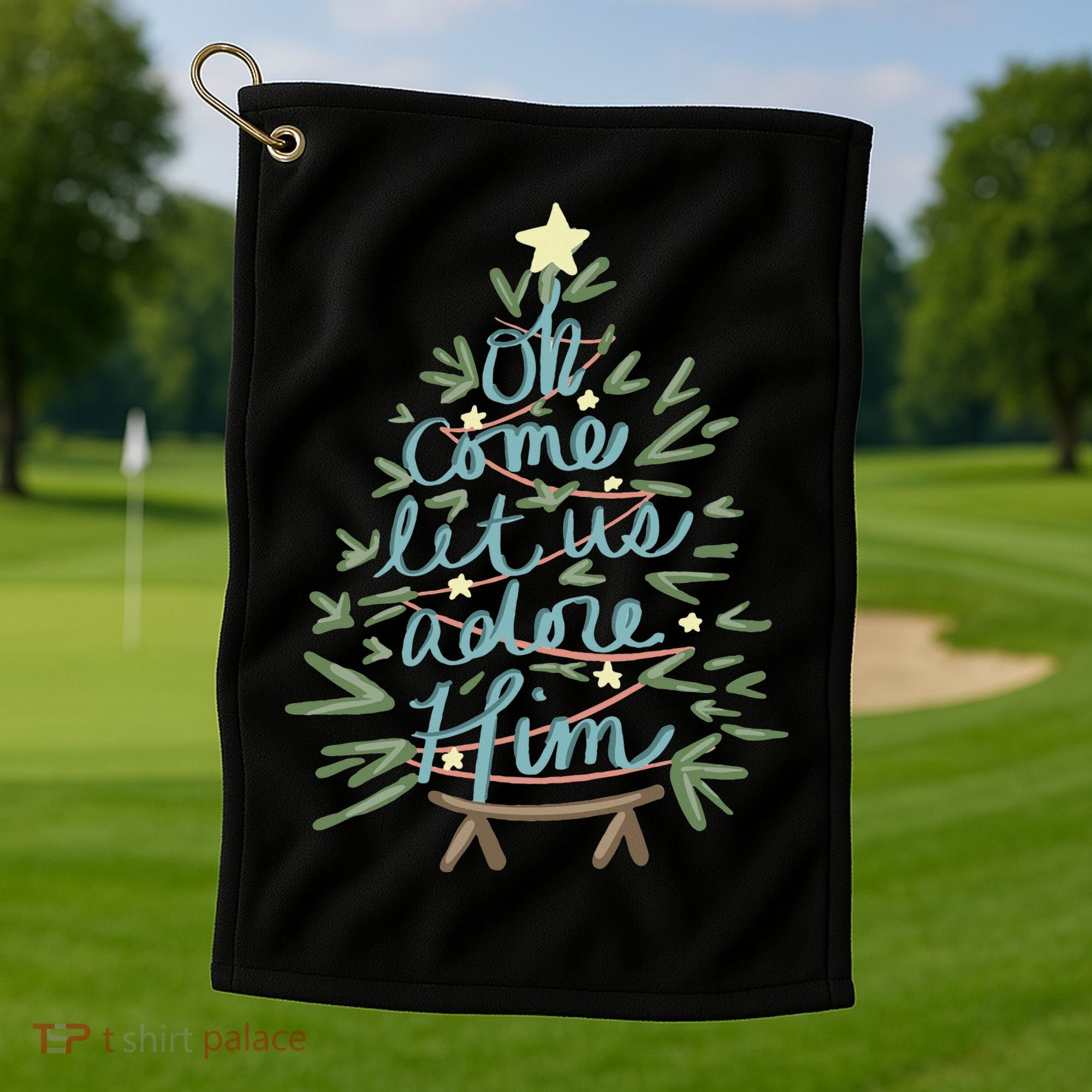 Christian Christ Nativity Christmas Oh Come Let Us Adore Him Golf Towel