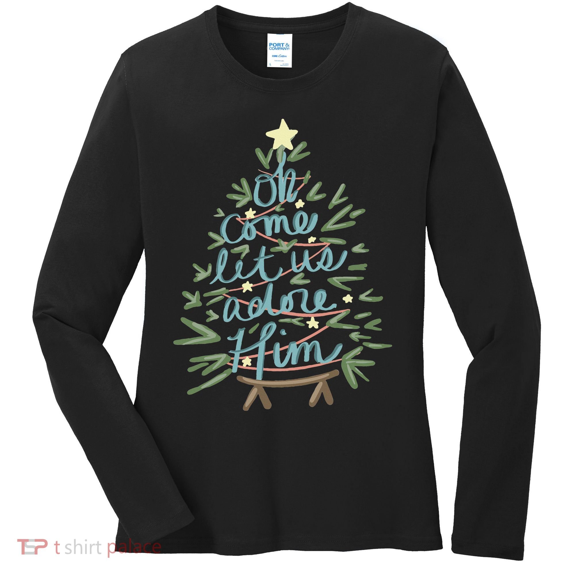 Christian Christ Nativity Christmas Oh Come Let Us Adore Him Women's Long Sleeve Shirt