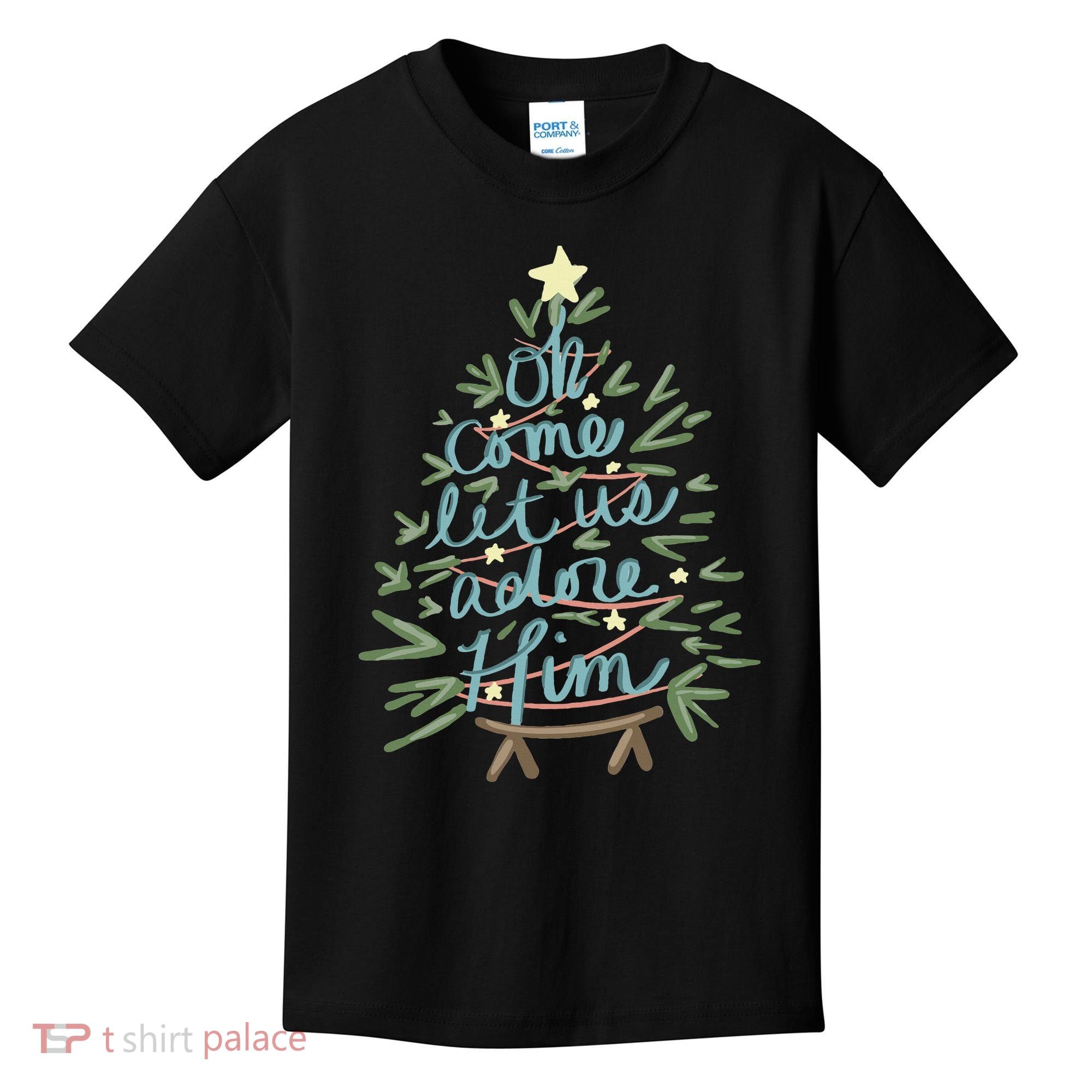 Christian Christ Nativity Christmas Oh Come Let Us Adore Him Kids T-Shirt