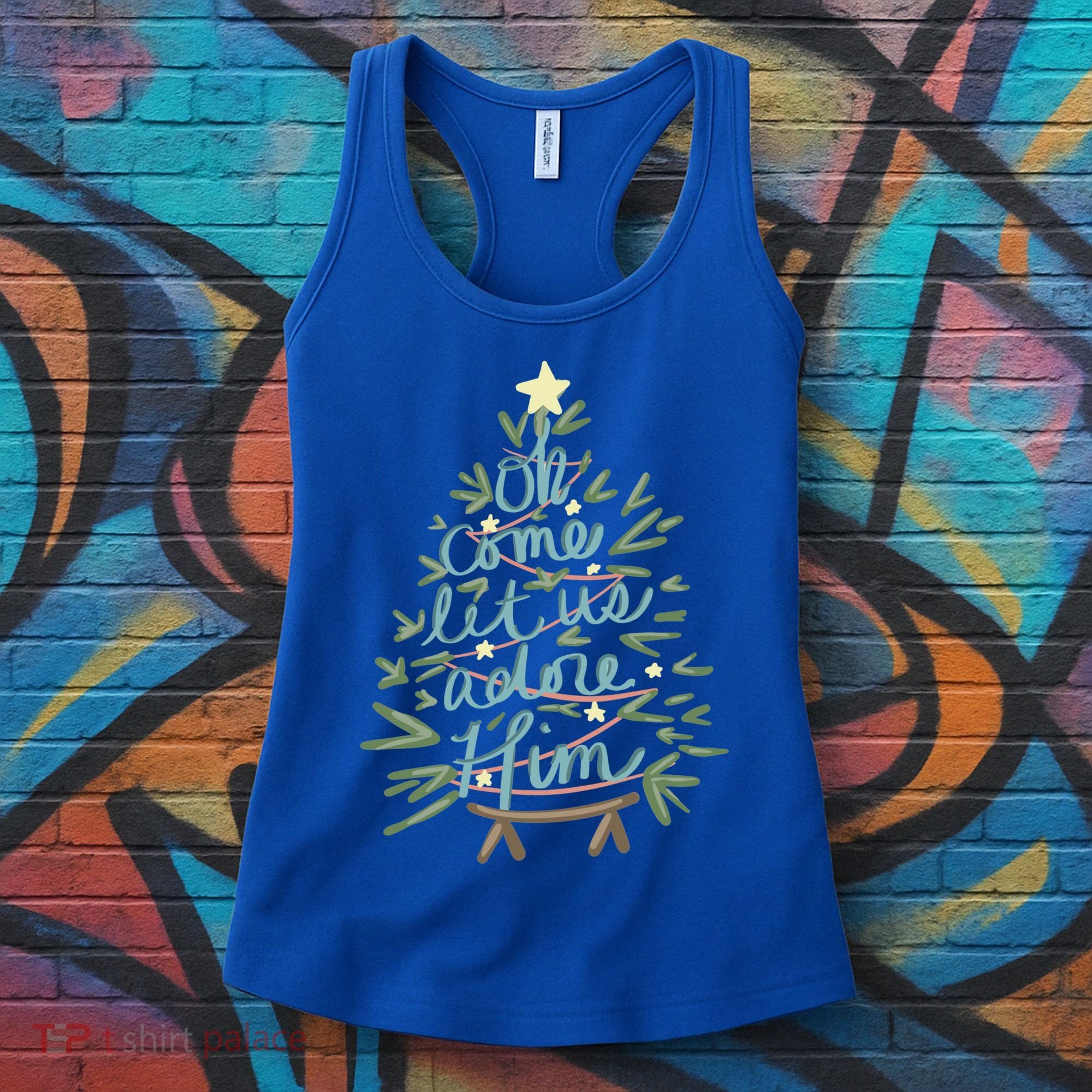 Christian Christ Nativity Christmas Oh Come Let Us Adore Him Great Gift Women's Tank Top