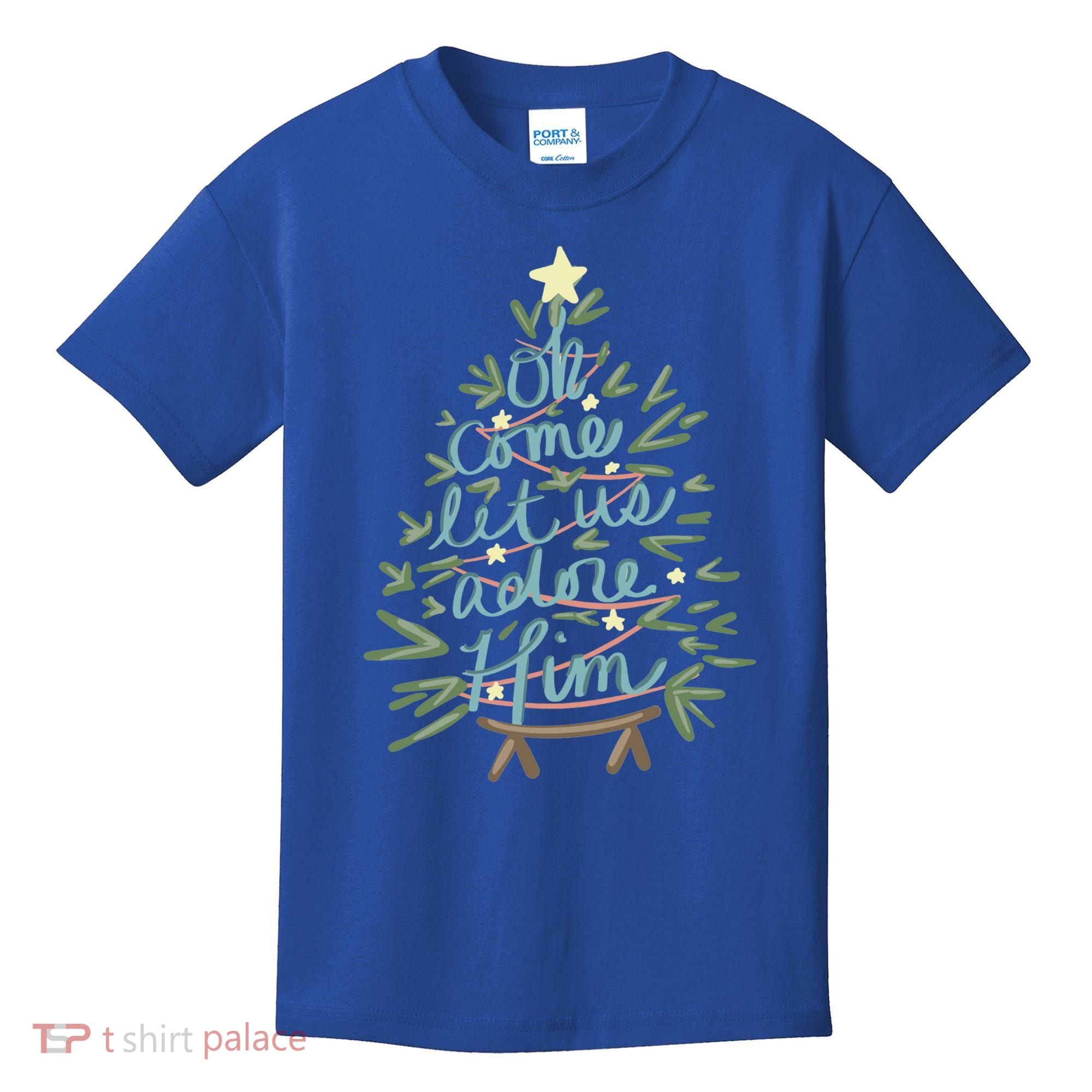 Christian Christ Nativity Christmas Oh Come Let Us Adore Him Great Gift Kids T-Shirt