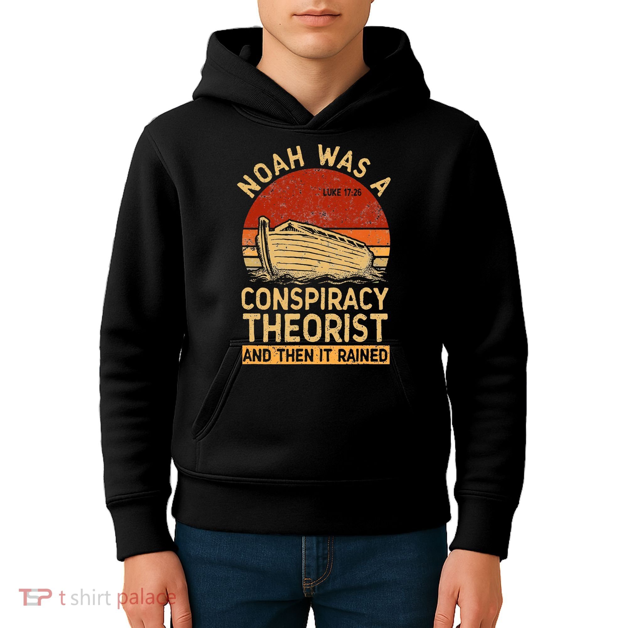 Conservative Christian Noah Was A Conspiracy Theorist Retro Kids Hoodie