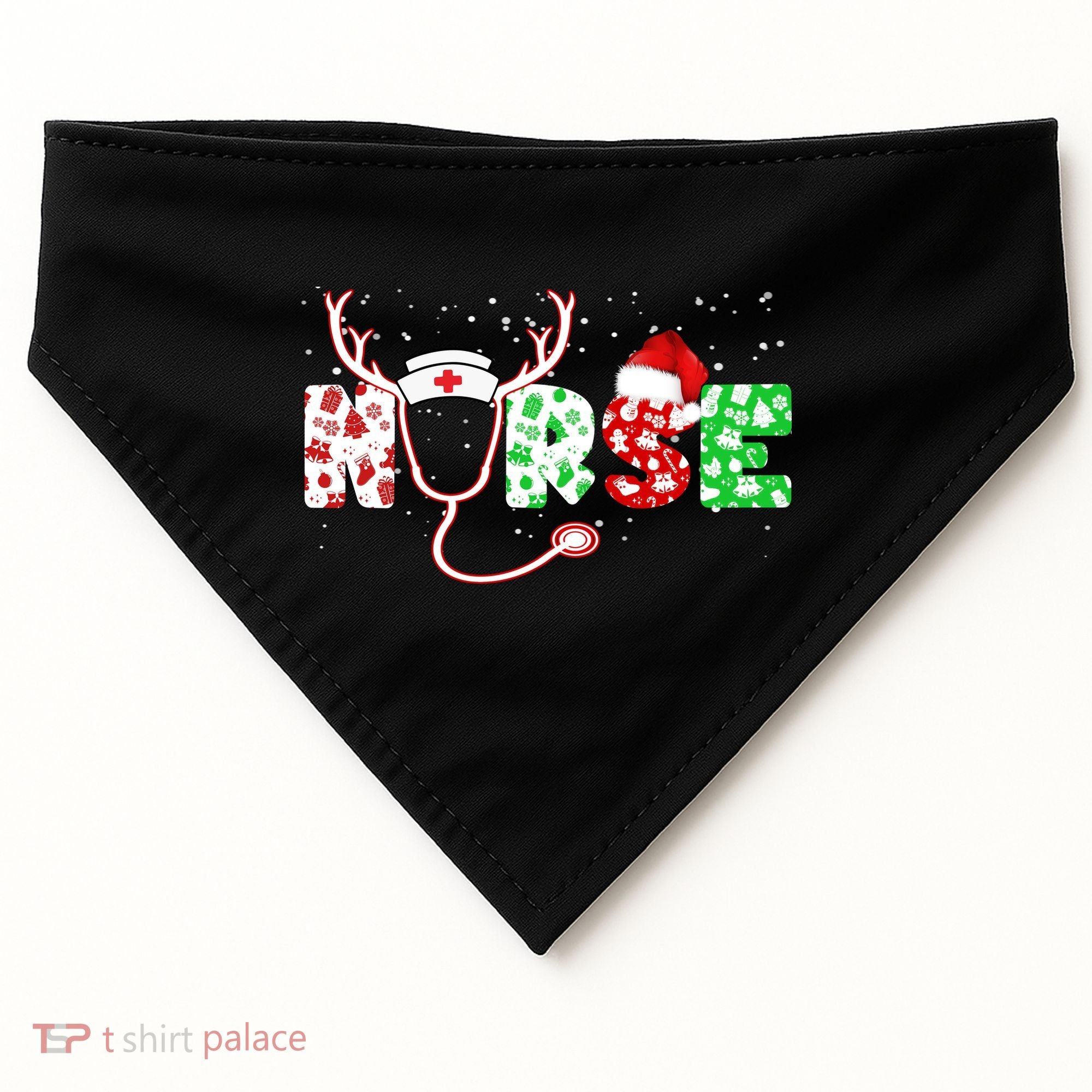 Cute Christmas Nurse Logo USA-Made Doggie Bandana