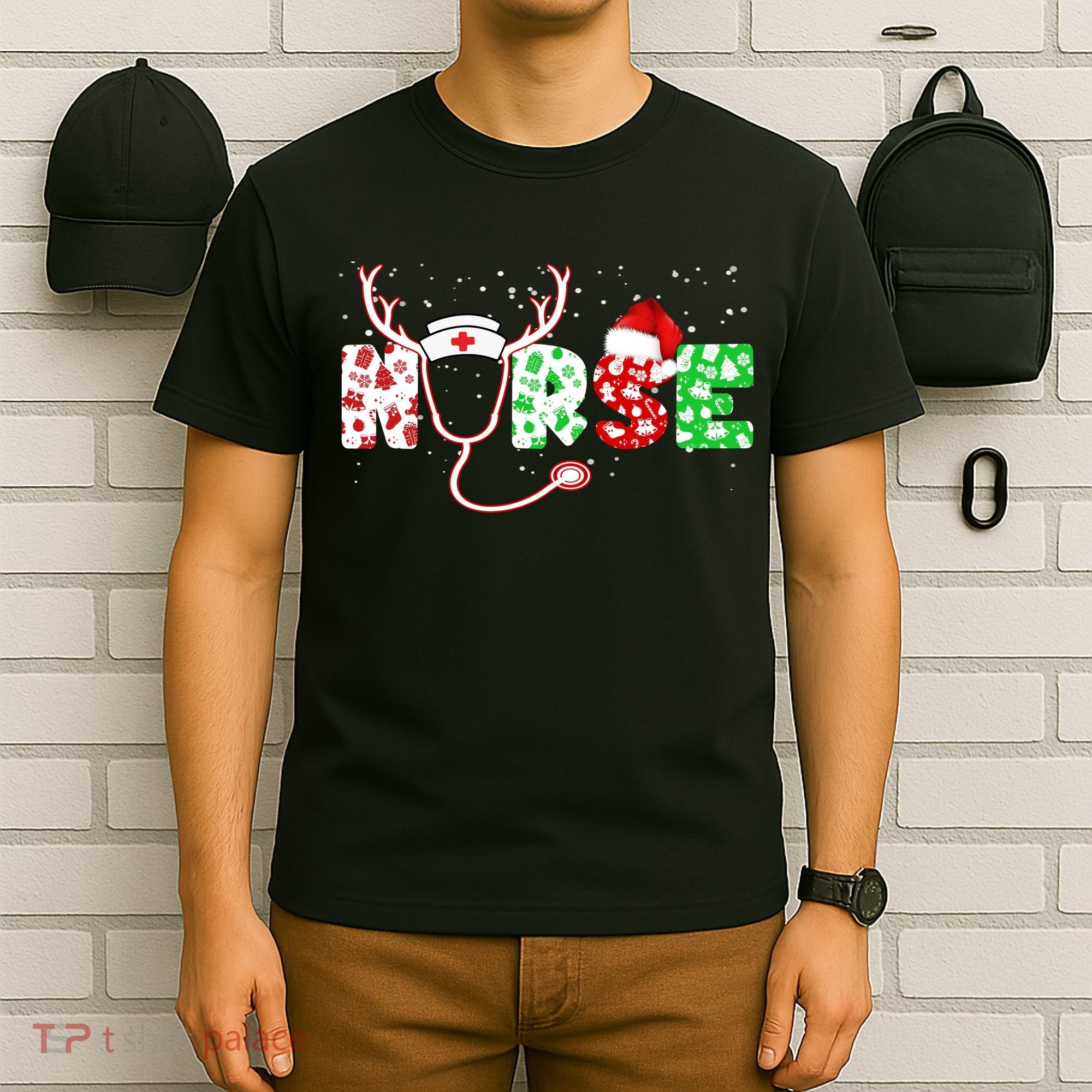 Cute Christmas Nurse Logo T-Shirt