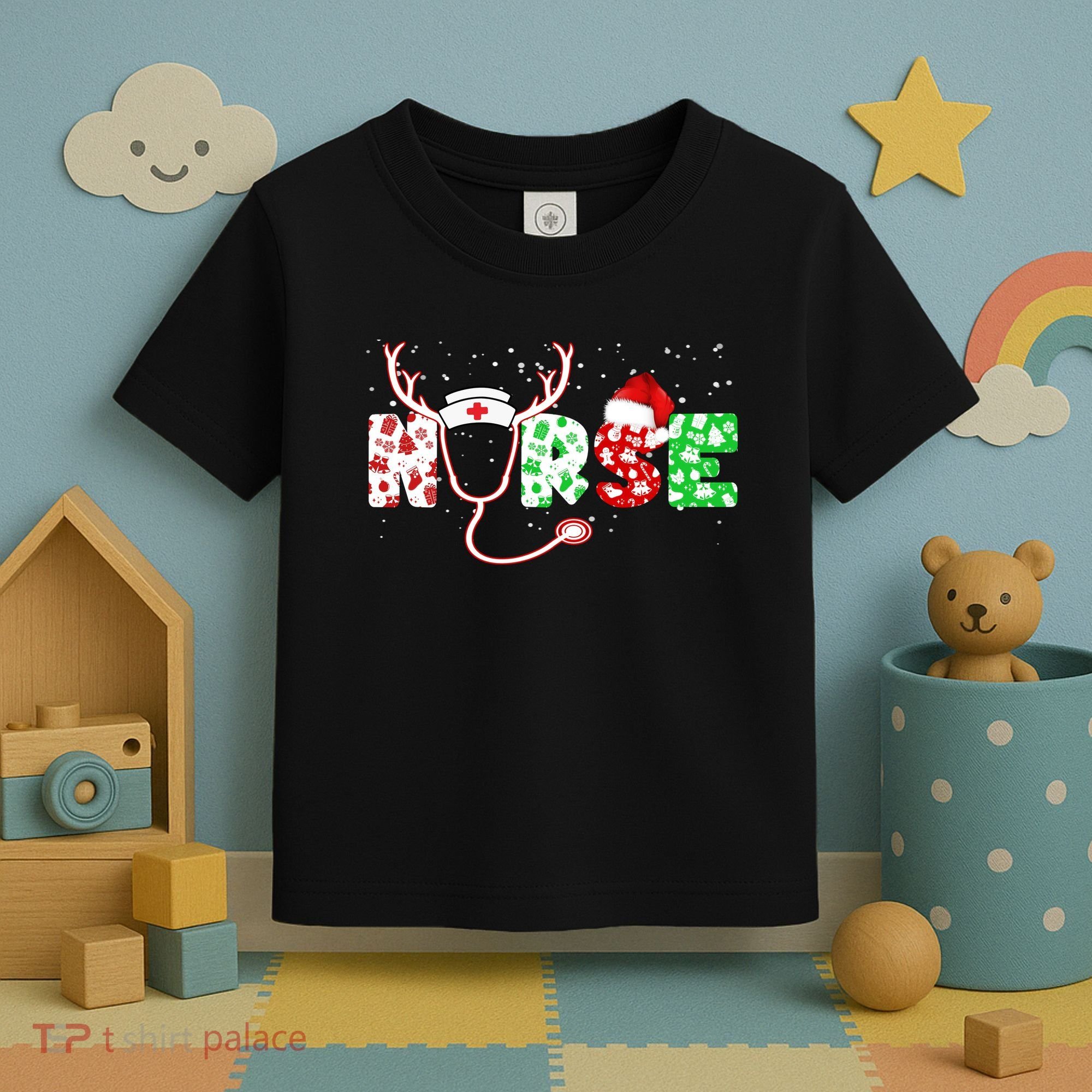 Cute Christmas Nurse Logo Toddler T-Shirt