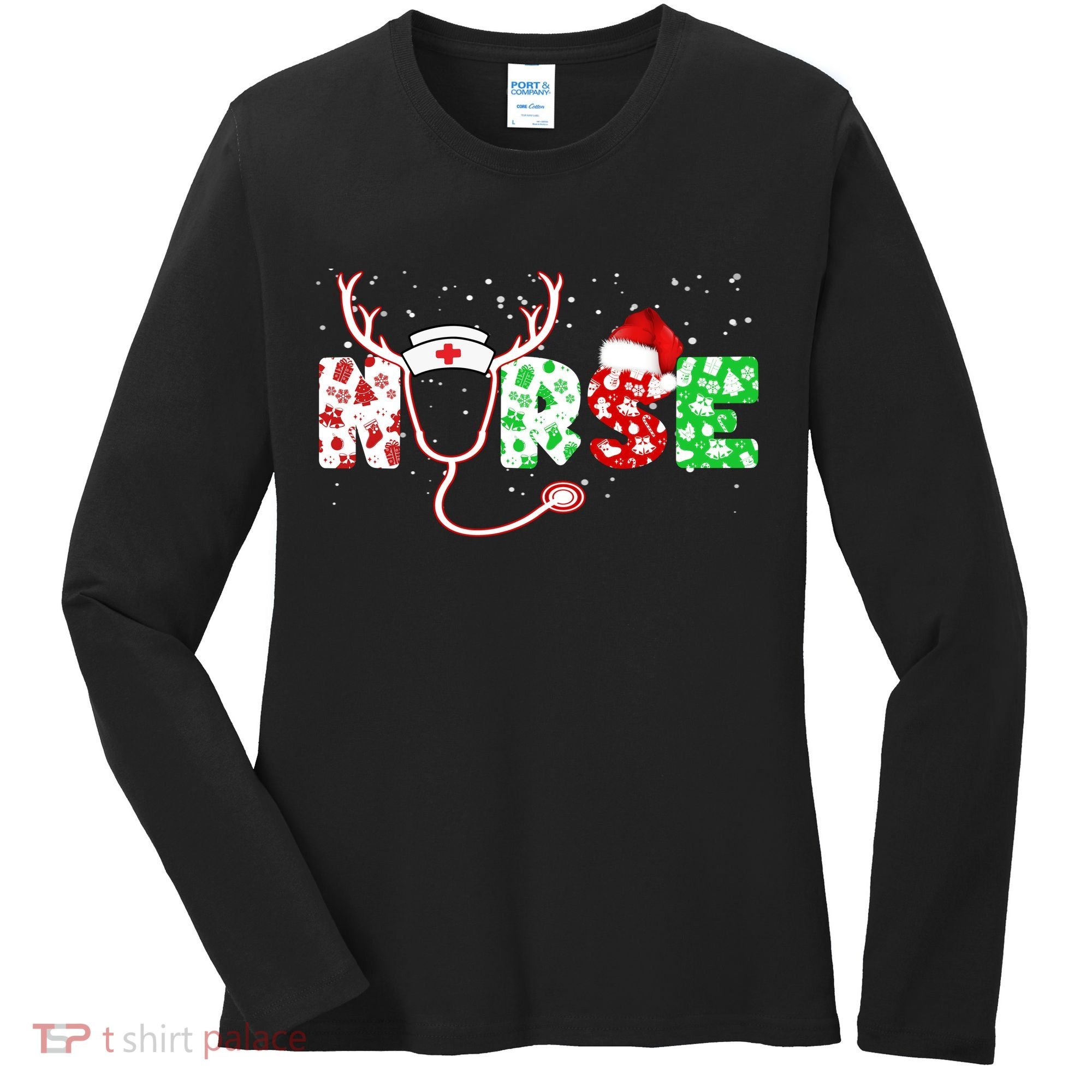 Cute Christmas Nurse Logo Women's Long Sleeve Shirt