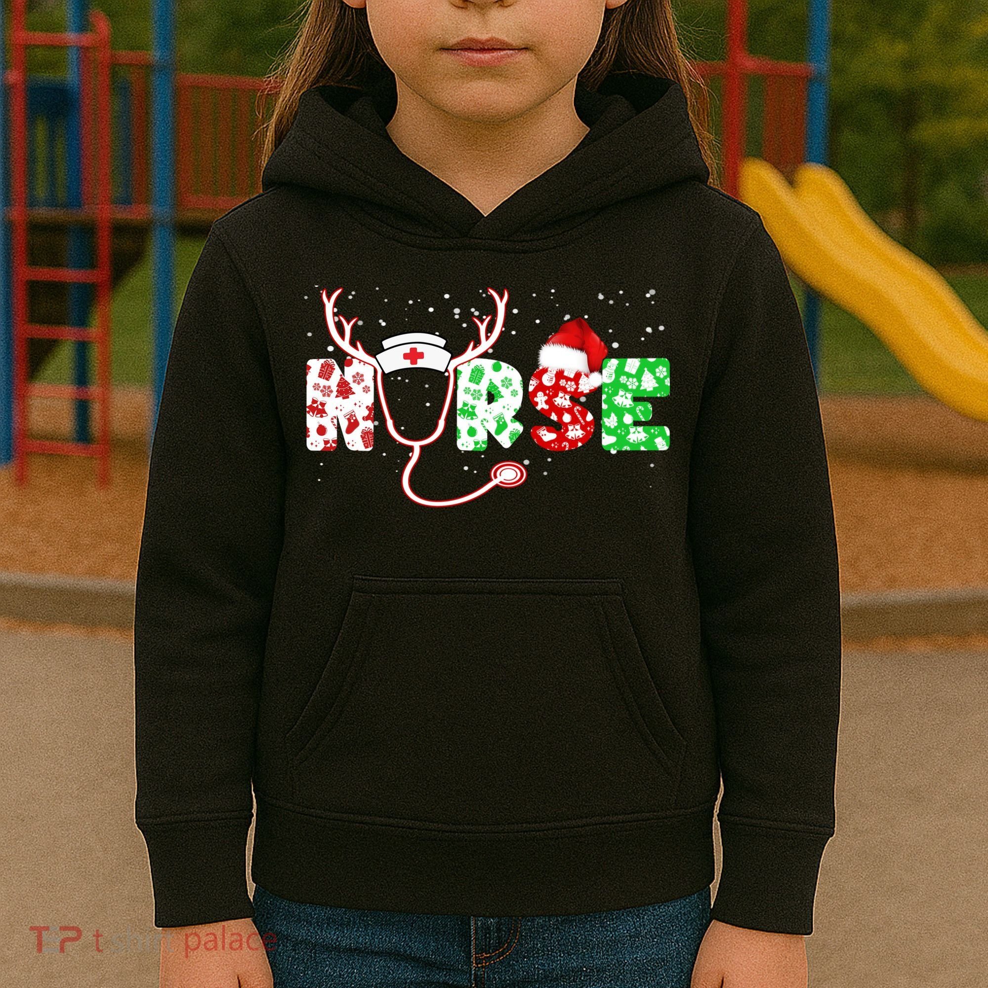 Cute Christmas Nurse Logo Kids Hoodie