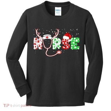 Cute Christmas Nurse Logo Kids Long Sleeve Shirt
