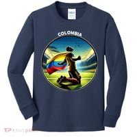 Cool Colombia National Soccer Team With Flag Kids Long Sleeve Shirt thumb 0