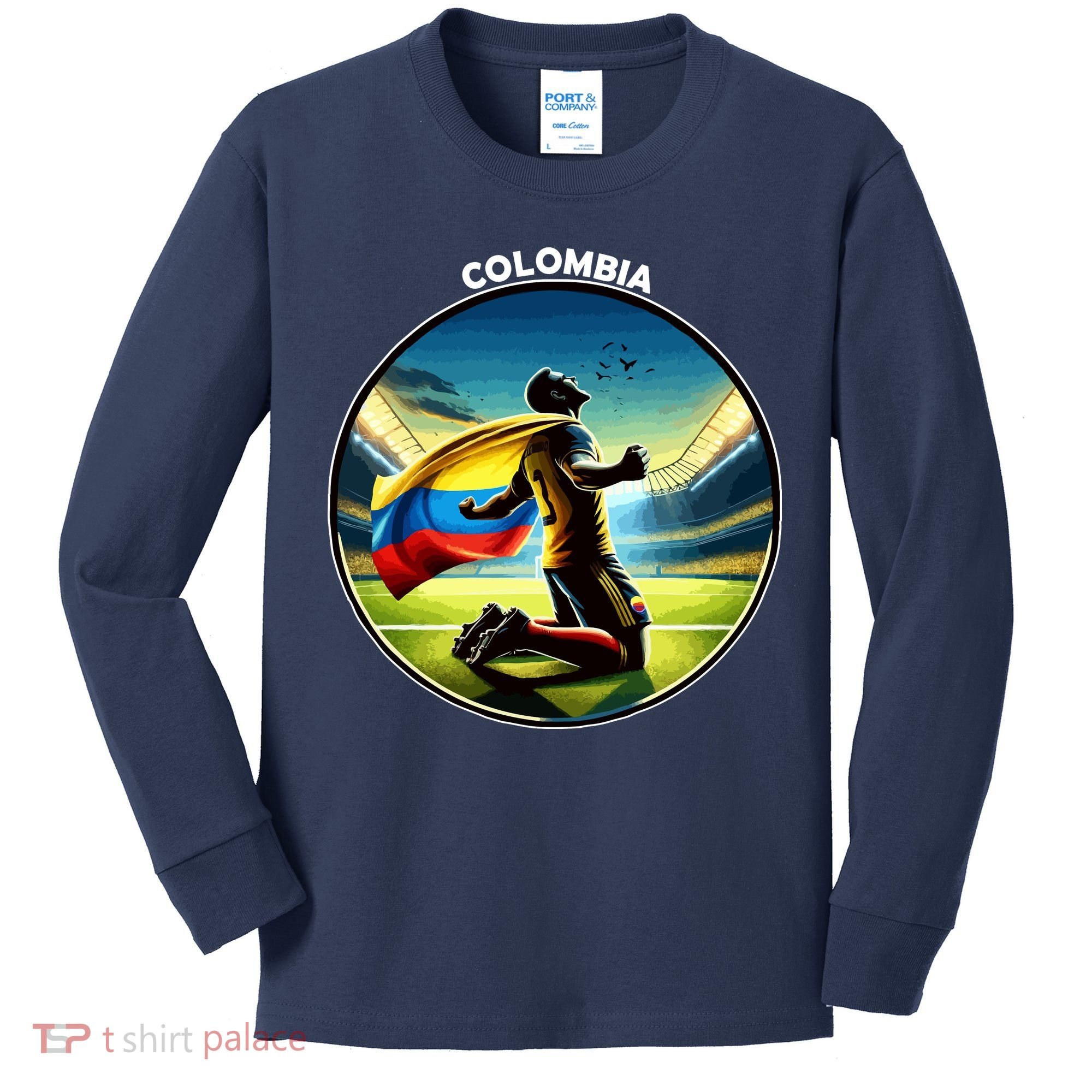 Cool Colombia National Soccer Team With Flag Kids Long Sleeve Shirt