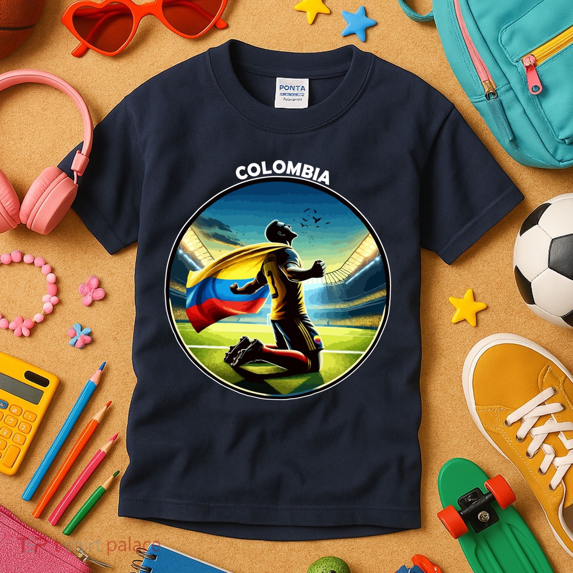 Cool Colombia National Soccer Team With Flag Kids T-Shirt