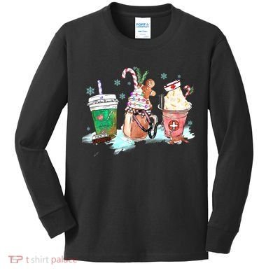 Christmas Coffee Nurse Kids Long Sleeve Shirt