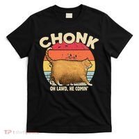 Chonk Cat Oh Lawd He Comin Funny Cat Meme Vintage Style T-Shirt thumb 0