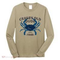 Cute Crabby Old Dude Since 1949 70th Birthday Crab Fishing Long Sleeve Shirt thumb 0