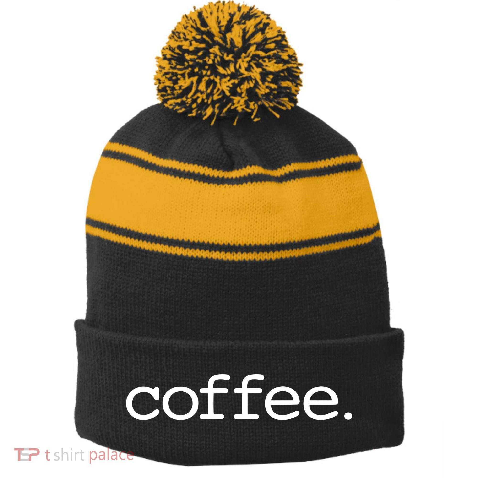 Coffee Stripe Pom Pom Beanie