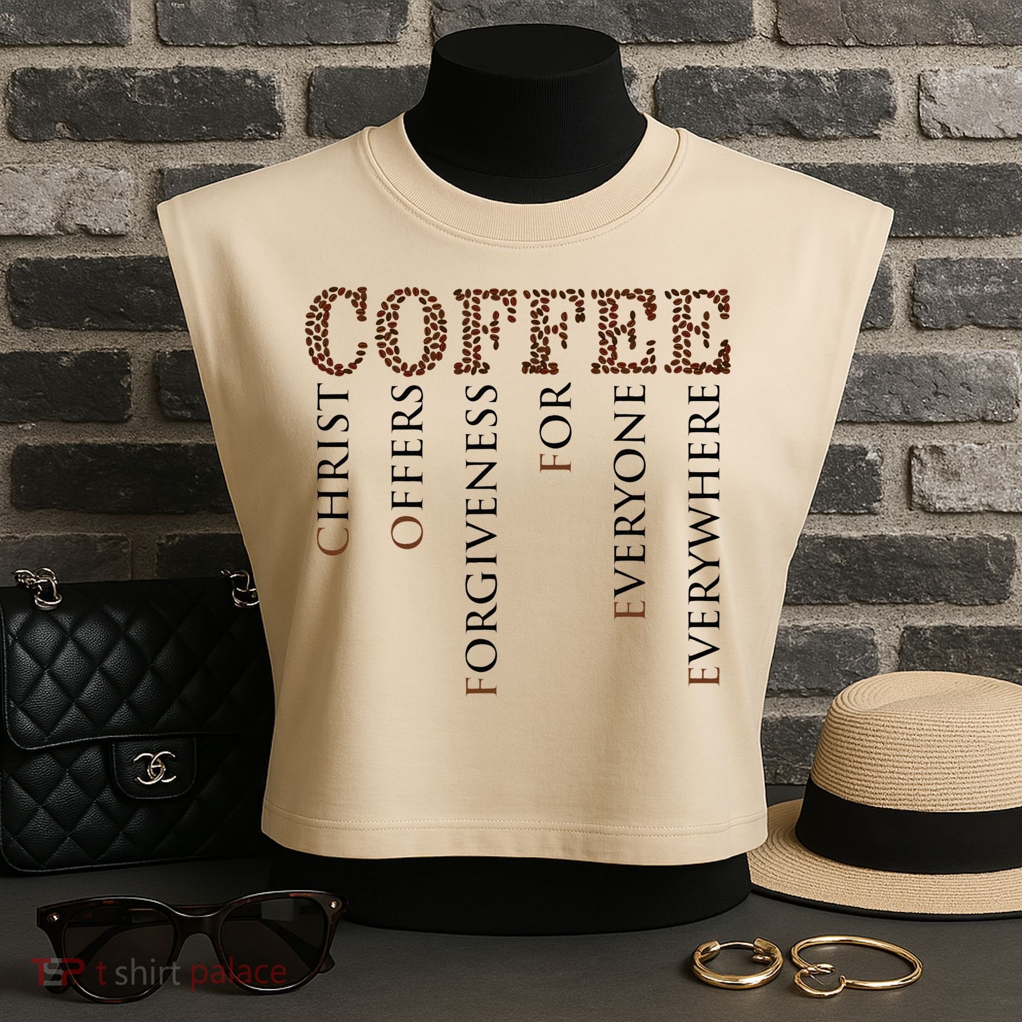 Coffee Christ Offers Forgiveness For Everyone Everywhere Garment-Dyed Women's Muscle Tee
