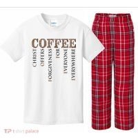 Coffee Christ Offers Forgiveness For Everyone Everywhere Kids Plaid Pajama Set thumb 0