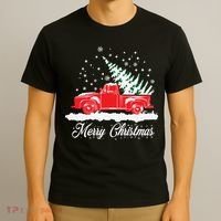 Christmas Classic Old Red Truck Vintage Pick Up Xmas Tree T-Shirt thumb 3