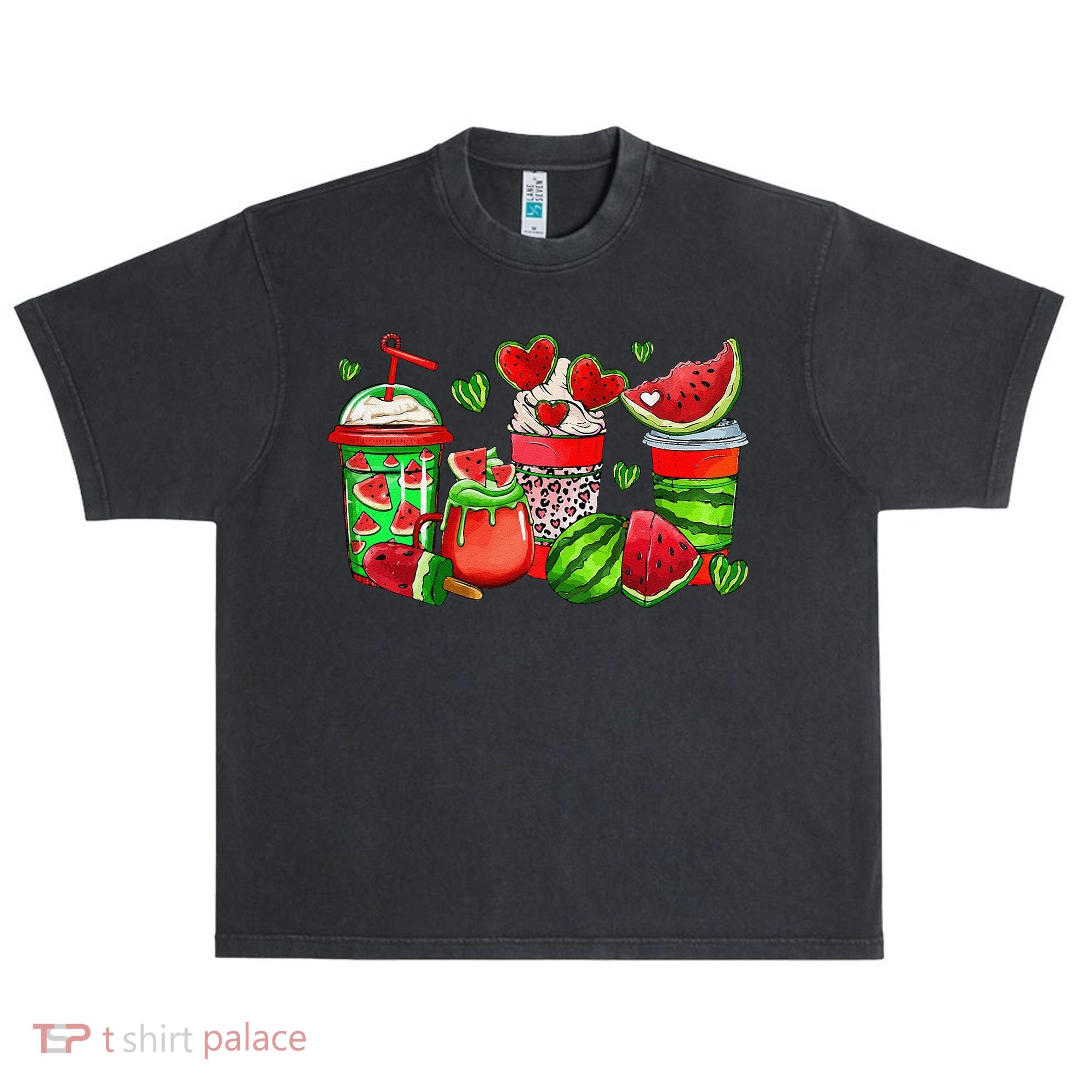 Cute Cups Of Iced Coffee Watermelon Tropical Summer Vacation Urban Oversized Heavyweight T-Shirt