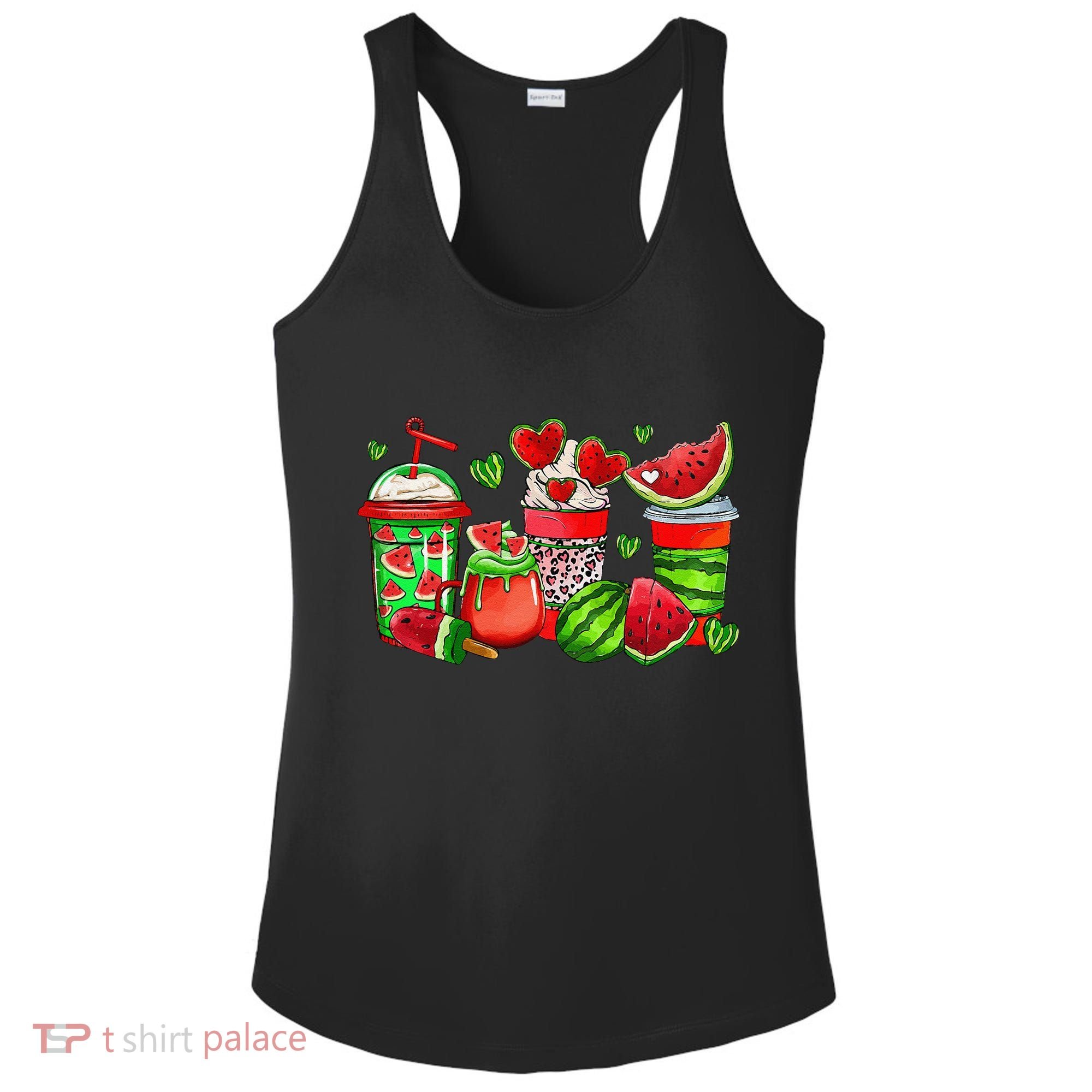 Cute Cups Of Iced Coffee Watermelon Tropical Summer Vacation Ladies PosiCharge Competitor Racerback Tank