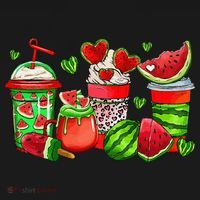 Cute Cups Of Iced Coffee Watermelon Tropical Summer Vacation Ornament thumb 1