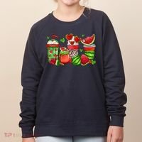 Cute Cups Of Iced Coffee Watermelon Tropical Summer Vacation Women's Sweatshirt thumb 0