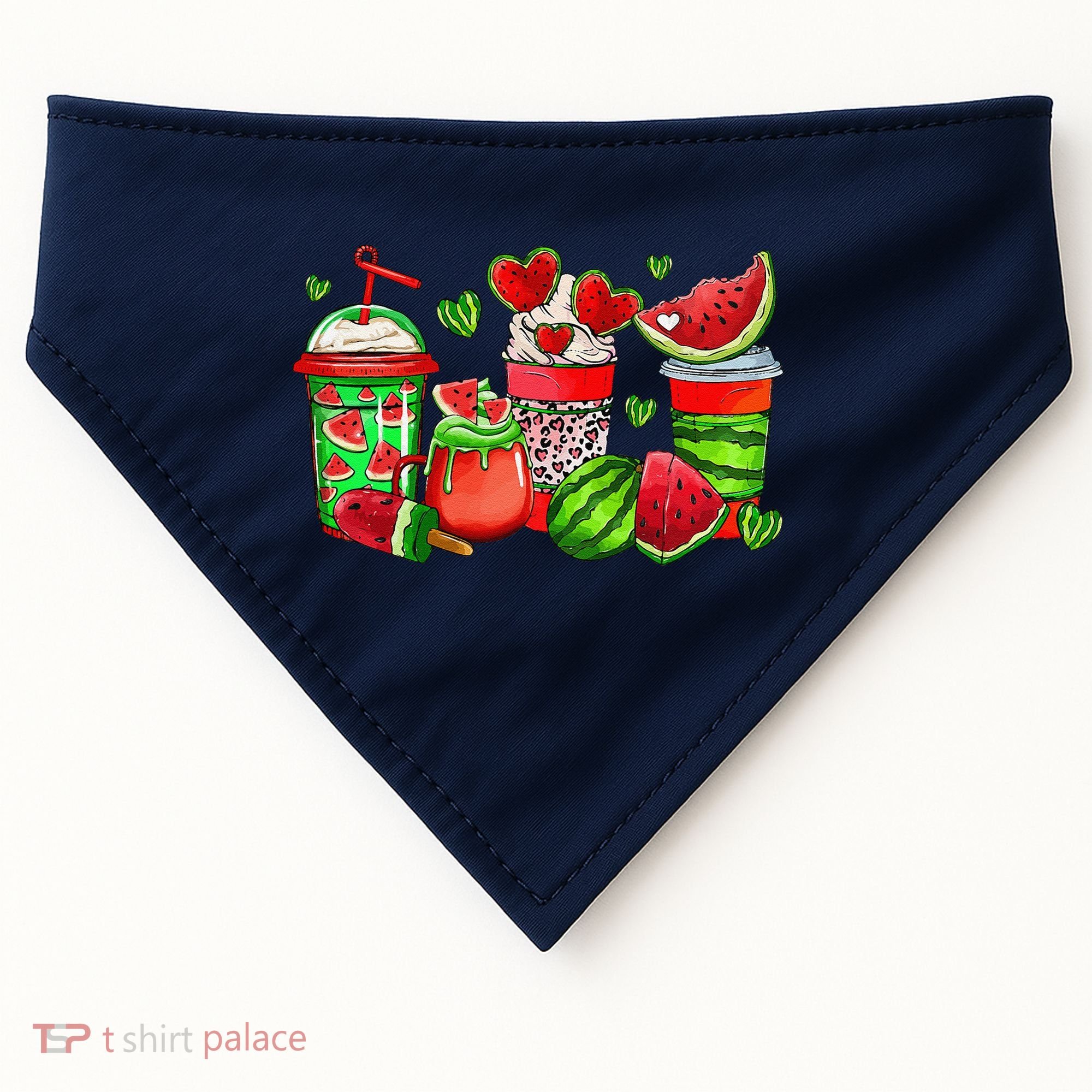 Cute Cups Of Iced Coffee Watermelon Tropical Summer Vacation USA-Made Doggie Bandana