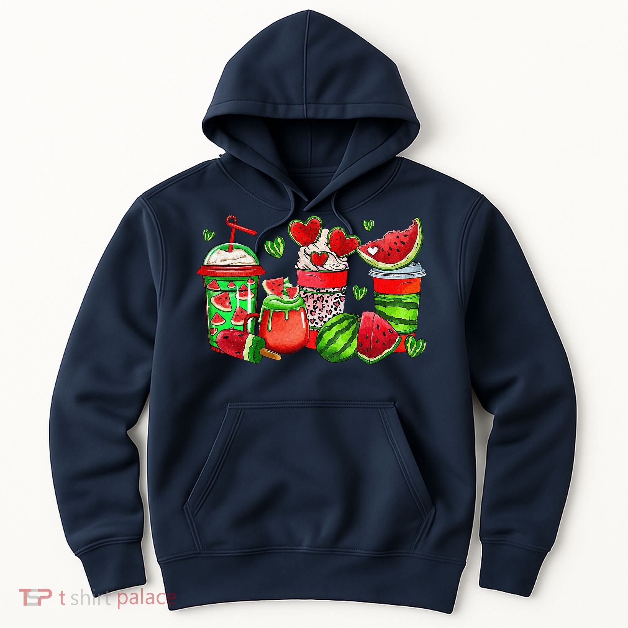 Cute Cups Of Iced Coffee Watermelon Tropical Summer Vacation Hoodie