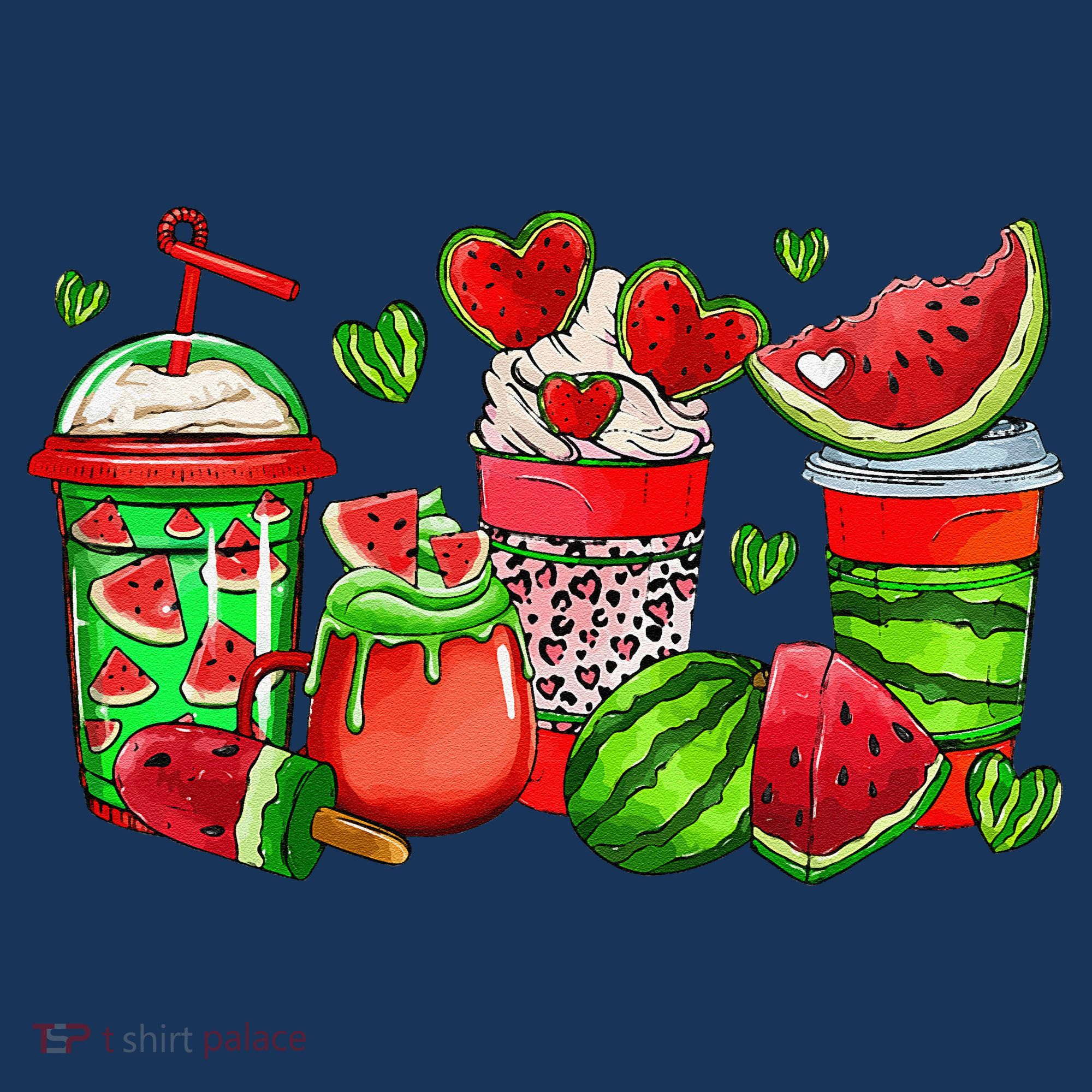 Cute Cups Of Iced Coffee Watermelon Tropical Summer Vacation Long Sleeve Shirt