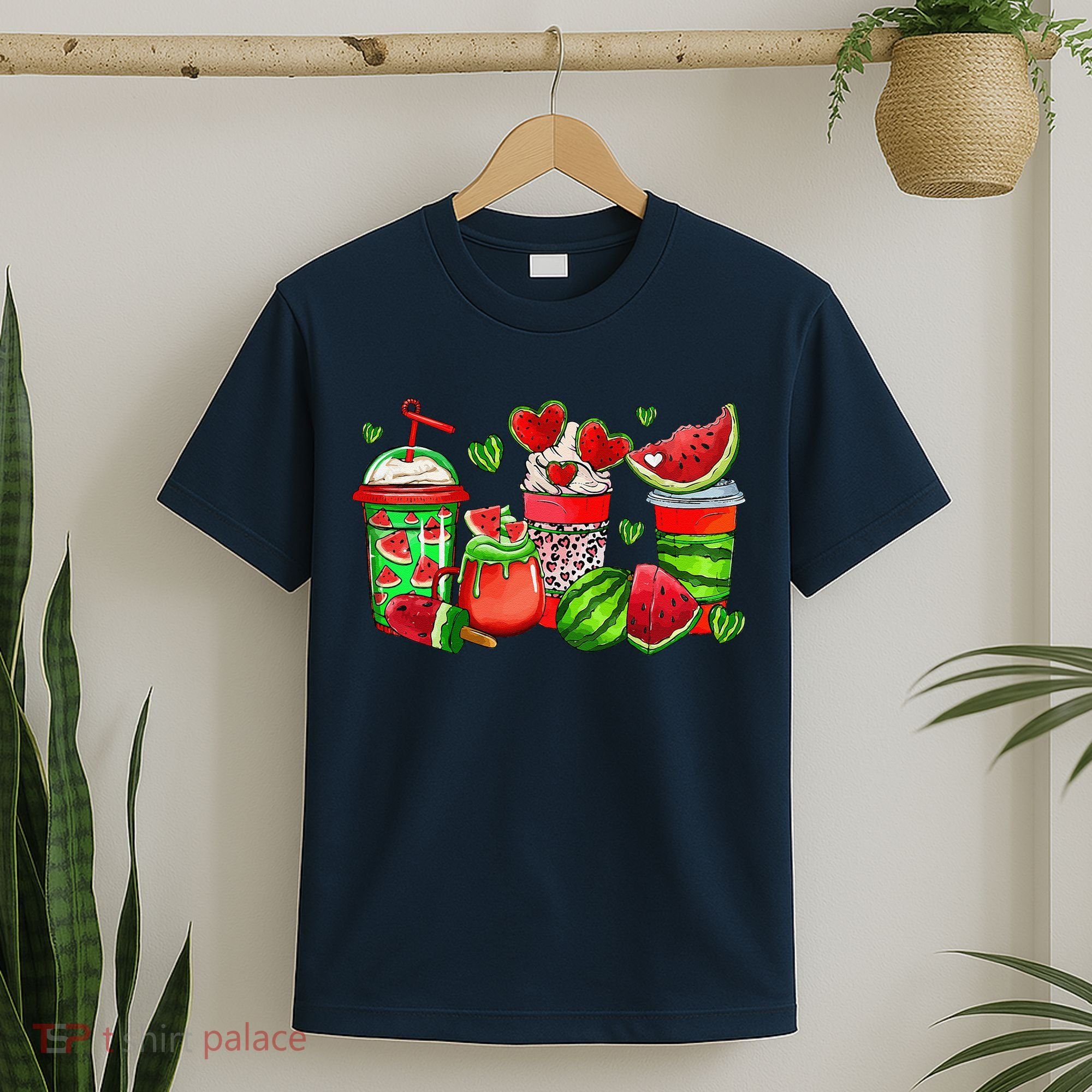 Cute Cups Of Iced Coffee Watermelon Tropical Summer Vacation T-Shirt