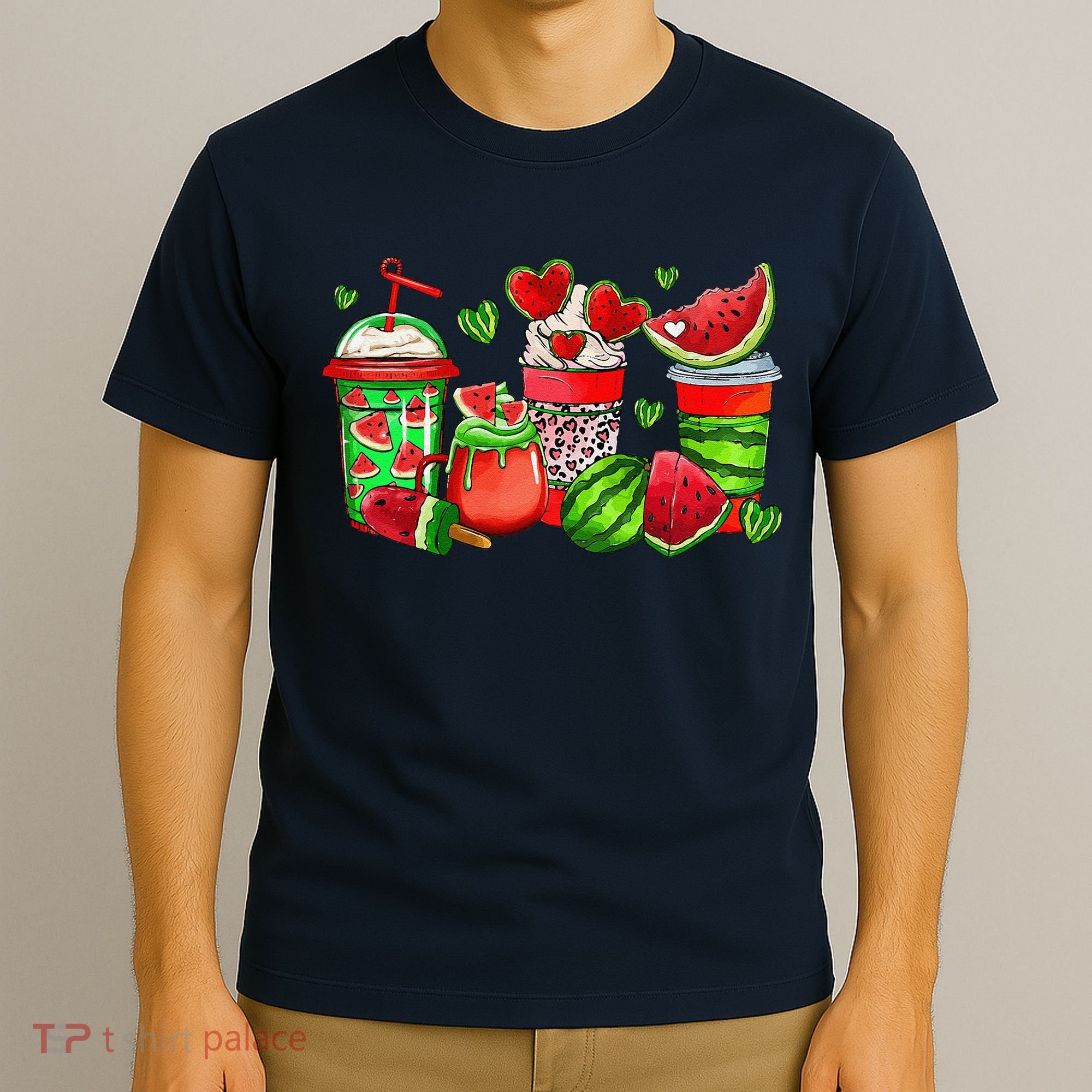 Cute Cups Of Iced Coffee Watermelon Tropical Summer Vacation T-Shirt