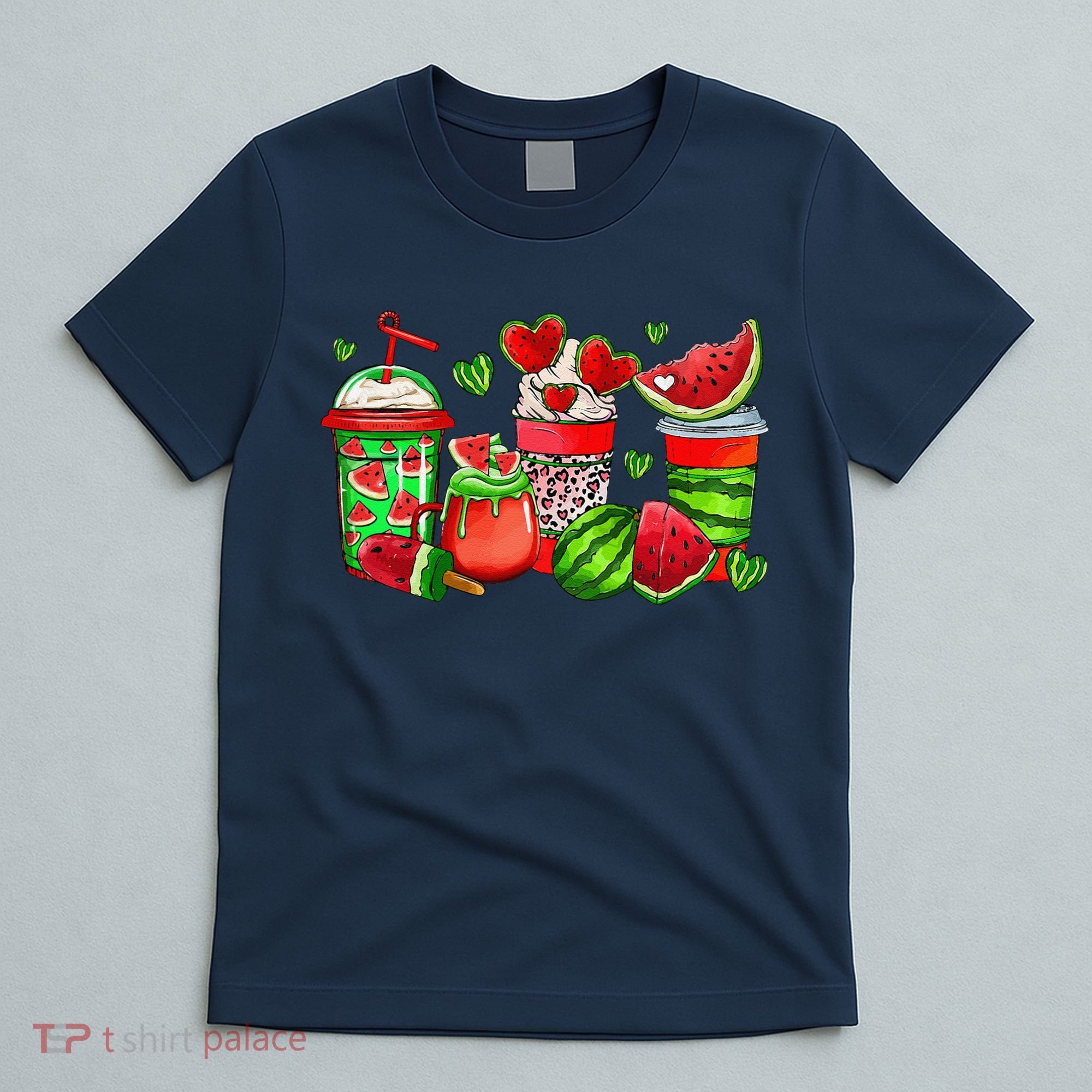 Cute Cups Of Iced Coffee Watermelon Tropical Summer Vacation T-Shirt