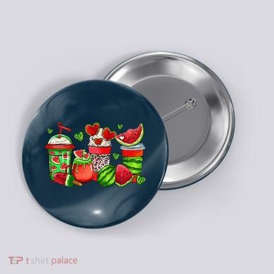 Cute Cups Of Iced Coffee Watermelon Tropical Summer Vacation Button