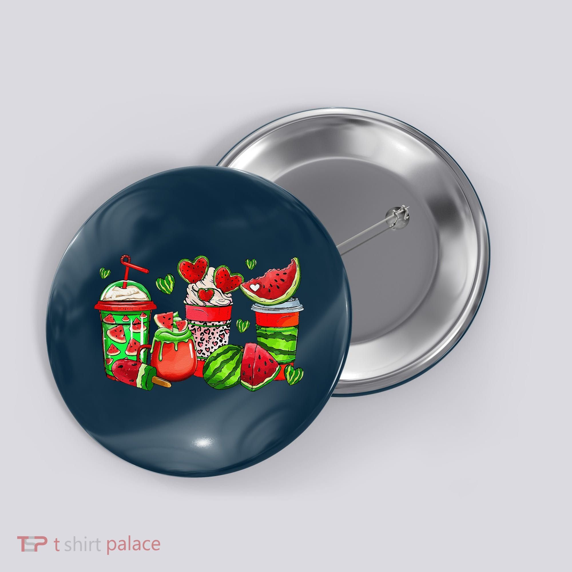 Cute Cups Of Iced Coffee Watermelon Tropical Summer Vacation Button